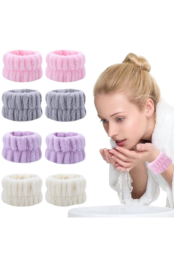 8PCS Wrist Towels Wash Bands Spa Face Washing Wristbands Microfiber Sweatbands Hand Washbands Sweat Bands for Women Girls Kids