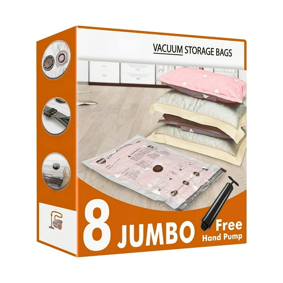 8PCS XXL Vacuum Storage Bags - Space Saver Airtight Compression Bags, Sealer for Clothes/Pillows/Comforters/Blankets/Bedding (Maximum Storage)