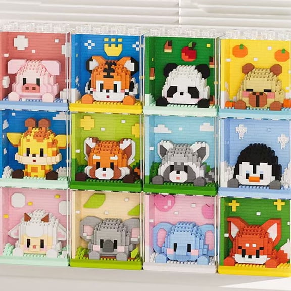 8PCS Zoo Building Block Toys, Cute Panda Koala Giraffe Series Mini Toy Desktop Bedroom Ornaments, Hobby Plant Collection, Gifts for People Christmas Halloween Gifts-Random Blind Box Series