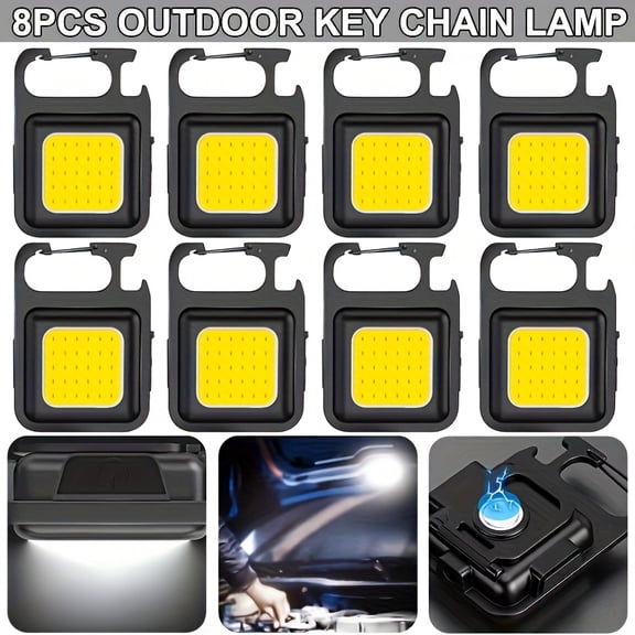 8PCS ultra bright mini flashlight, rechargeable COB pocket light, portable searchlight, outdoor camping light, compact and portable, with portable hook, bottle opener function, long-lasting battery l