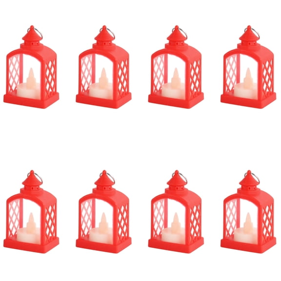 8PCs Halloween Lanterns for Ramadan, Small Decorative Lantern with Flickering LED Candle for Wedding, Moroccan Lantern for Table Centerpiece, Christmas Halloween Holiday Daily Decorations