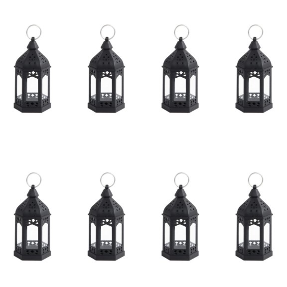 8PCs Lanterns for Ramadan, Small Decorative Lantern with Flickering LED Candle for Wedding, Moroccan Lantern for Table Centerpiece, Christmas Halloween Holiday Daily Decorations