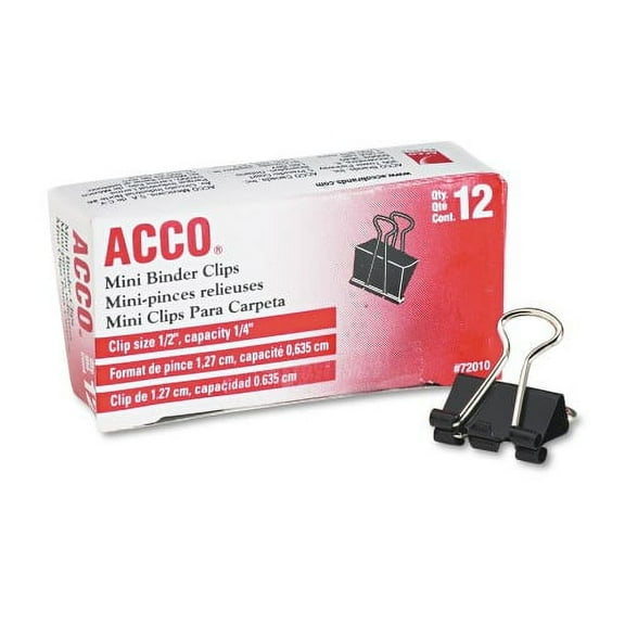 8PK Acco Binder Clips, Mini, Black/Silver, Dozen (72010)