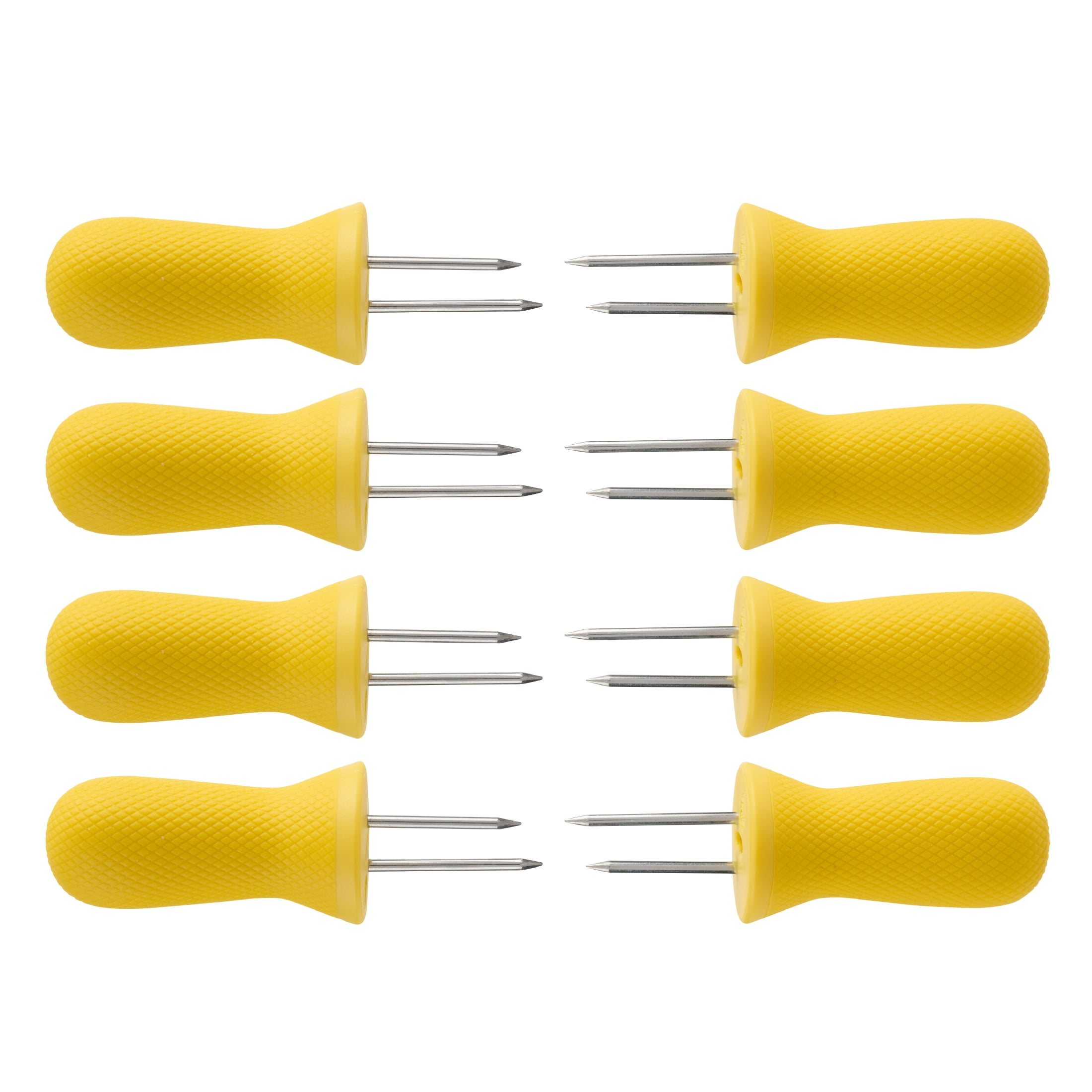 Mainstays 8-Piece Stainless Steel Interlocking Corn Skewer Set, Vibrant Yellow Handles