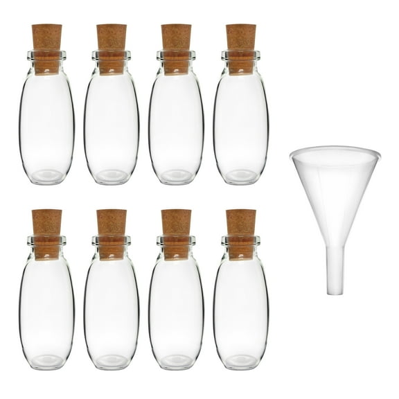 8PK Glass Spice Jars with Cork Stoppers - Great for Nuts, Spices, Party Favors, DIY Crafts, Dry Fruit, Gifts, Chutney, Honey Etc. - Includes Funnel - Borosilicate 3.3 Glass - Labzio Home by Labs