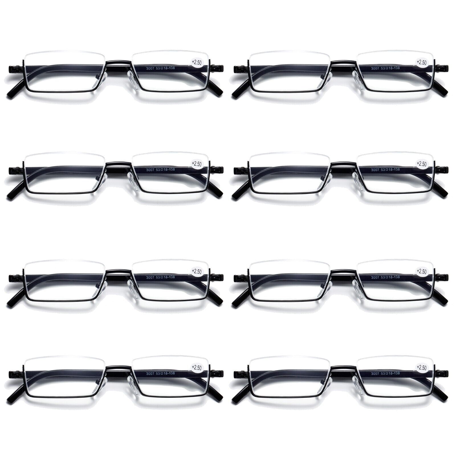 8PK Half Rim Metal Frame Small Mens Reading Glasses Blue Light Blocking Readers