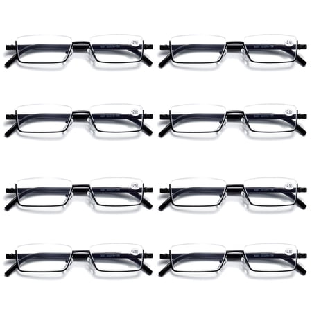 8PK Half Rim Metal Frame Small Mens Reading Glasses Blue Light Blocking Readers