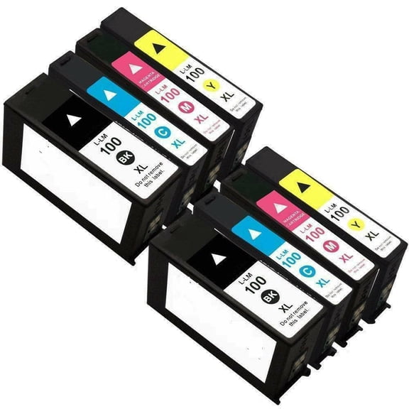 8PK High-Yield BCMY Ink Cartridge for Lexmark 100XL - Fits Lexmark Pro205 705 805 901 905 S301 S305 S405