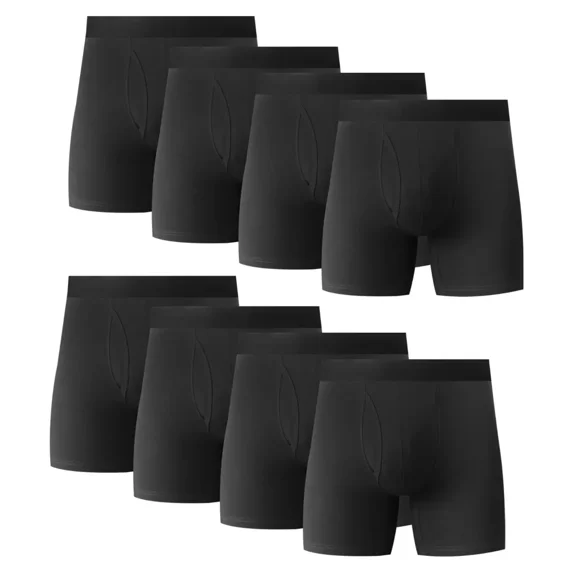 8PK Mens Cotton Boxer Briefs Tagless Comfort Flex Underwear With Opening Fly