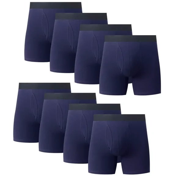 8PK Mens Cotton Boxer Briefs Tagless Comfort Flex Underwear With Opening Fly