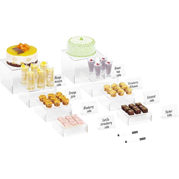 8PSC Buffet Risers, Risers for Buffet Table, Display Stand for Catering Dessert Collectibles Figures Show, Clear Cube Boxes Nesting Risers, 2 Set (6", 6.5", 7", 8'')