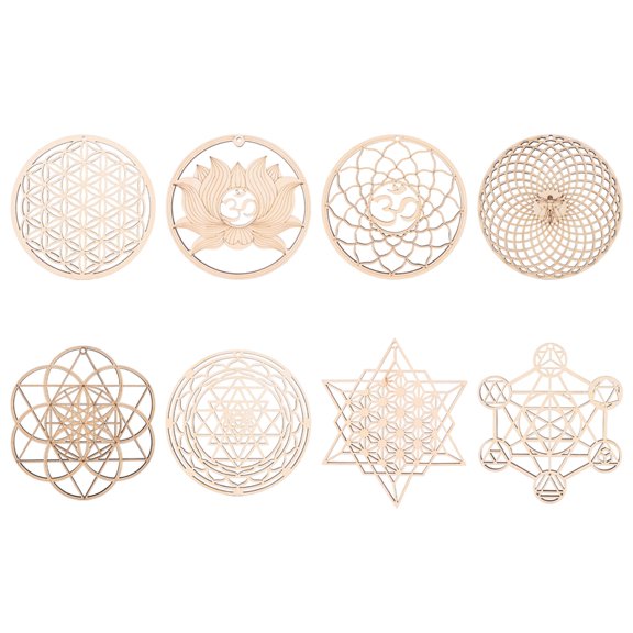 8Pack 14cm Wooden Wall Sign Flower of Life Shape Coaster Wood Wall Art DIY Coaster Geom mj3107