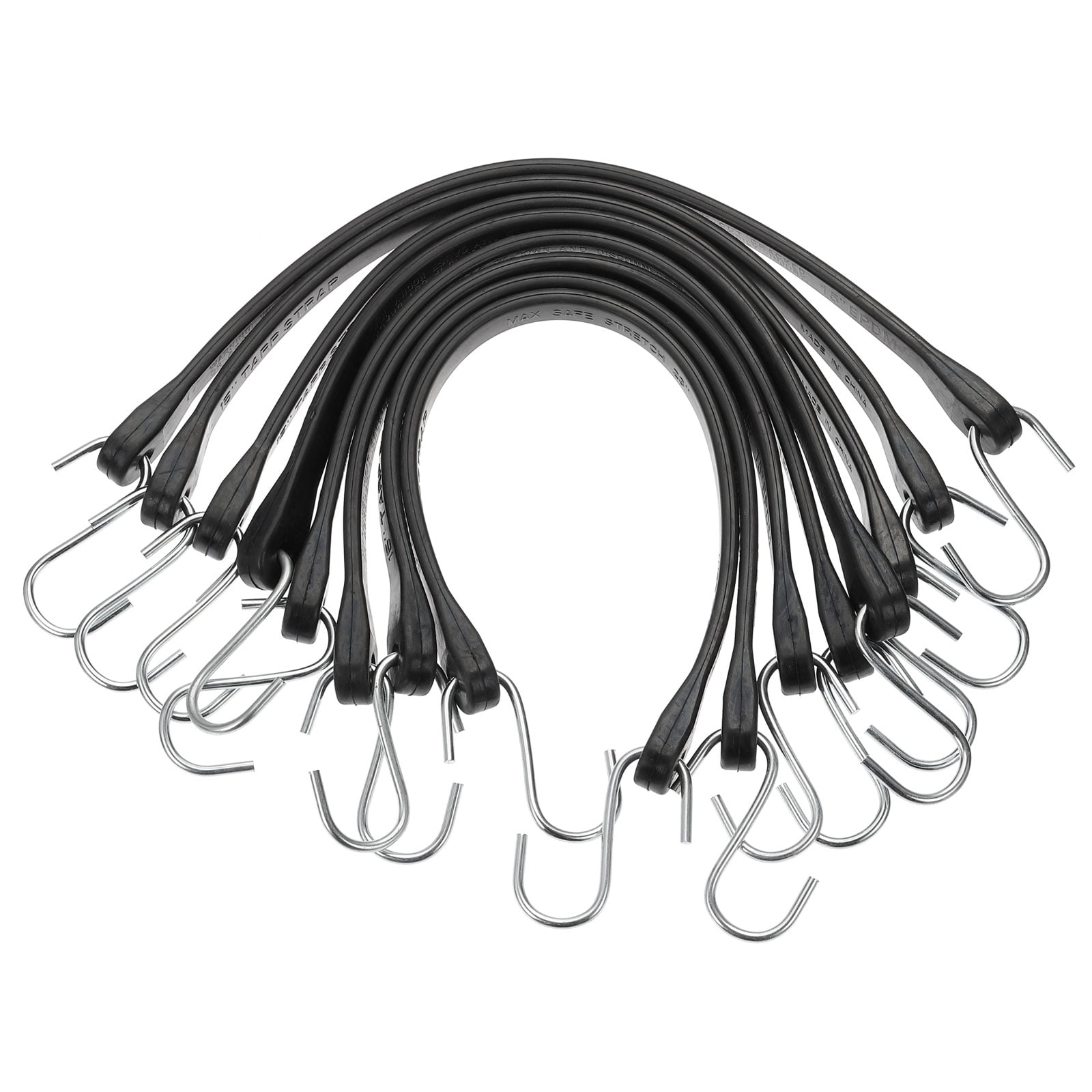 8Pack 15" Bungee Cords with Hooks for Securing Tarps Cargo Trucks Canvases, Black