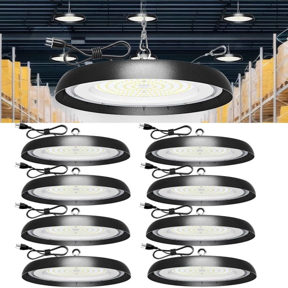 8Pack 300W UFO LED High Bay Light, 13 Inch 30000LM 6000K Super Bright, Commercial LED Lights, 59 in , ETL Listed Lamp for Warehouse Garage Factory Workshop, 8 Pack