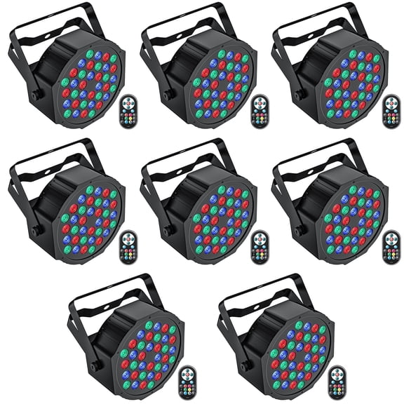 8Pack 36-LED RGB DJ Par Lights with Remote - DMX/Sound Sync for DJ, Wedding, Party, Club & Stage Lighting
