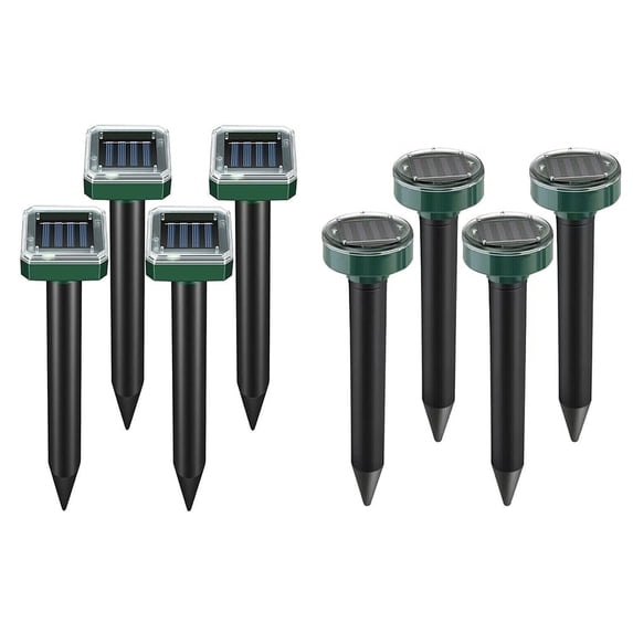 KingFurt Green Solar Mole Repellent Ultrasonic Rodents Mice Repellent, 8-Pack, Square and Round