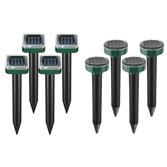 KingFurt Solar Mole Repellent Ultrasonic Rodents Mice Repellent, 8-Pack, Square and Round