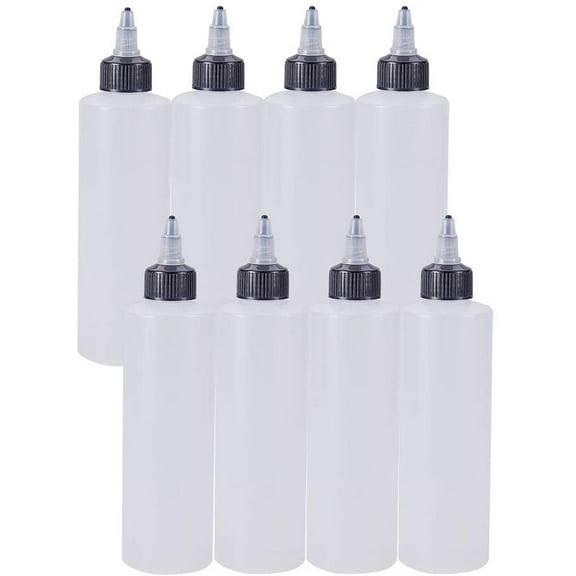 8Pack 7.8 Ounce Plastic Squeeze Dispensing Bottles with Black Twist Cap Open/Close Nozzle - Good For Crafts Art Glue Multi Purpose for DIY