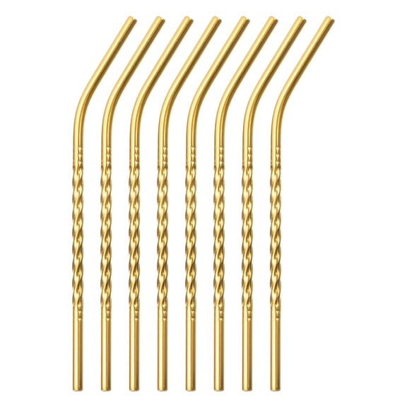 8Pack 8.27" Long 0.24" Dia Stainless Steel Bent Threaded Straws for Frozen Bubble Tea Drinks (Light Brown)