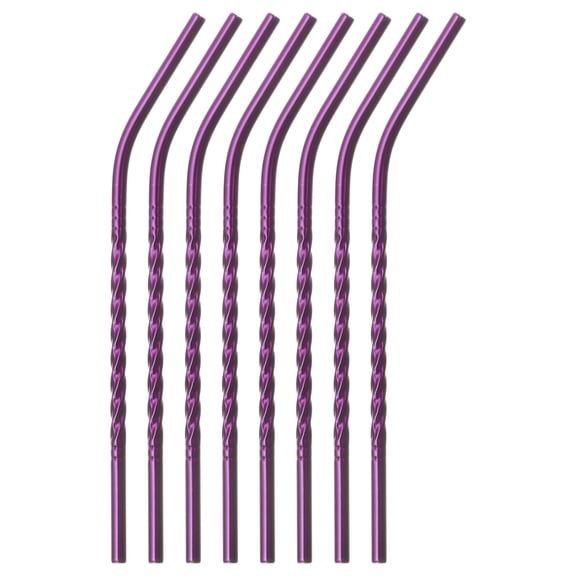 8Pack 8.27" Long 0.24" Dia Stainless Steel Bent Threaded Straws for Frozen Bubble Tea Drinks (Purple)