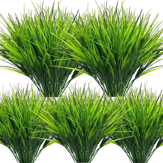 8Pack Artificial Outdoor Plants UV Resistant Fake Greenery Plastic Grasses Faux Shrubs Grass for Porch Patio Garden Outside Decorations
