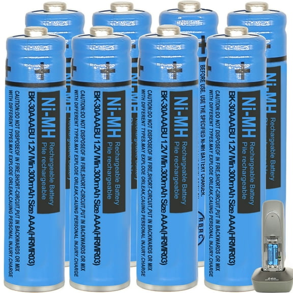 8Pack BK-30AAABU Ni-MH AAA Rechargeable Batteries 300mah AAA Ni-MH Rechargeable Batteries 1.2V for Panasonic Cordless Phones, Remote Controls, Electronics
