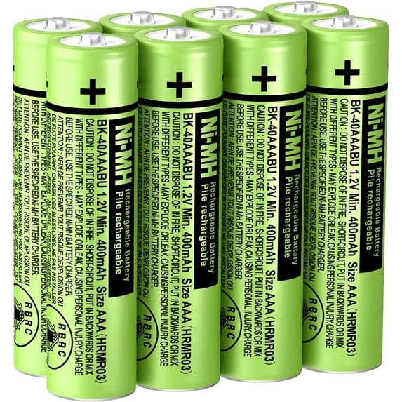 8Pack BK-40AAABU Ni-MH AAA Rechargeable Batteries 1.2V AAA Ni-MH Rechargeable Batteries 400mAh for Panasonic Cordless Phones, Remote Controls, Electronics