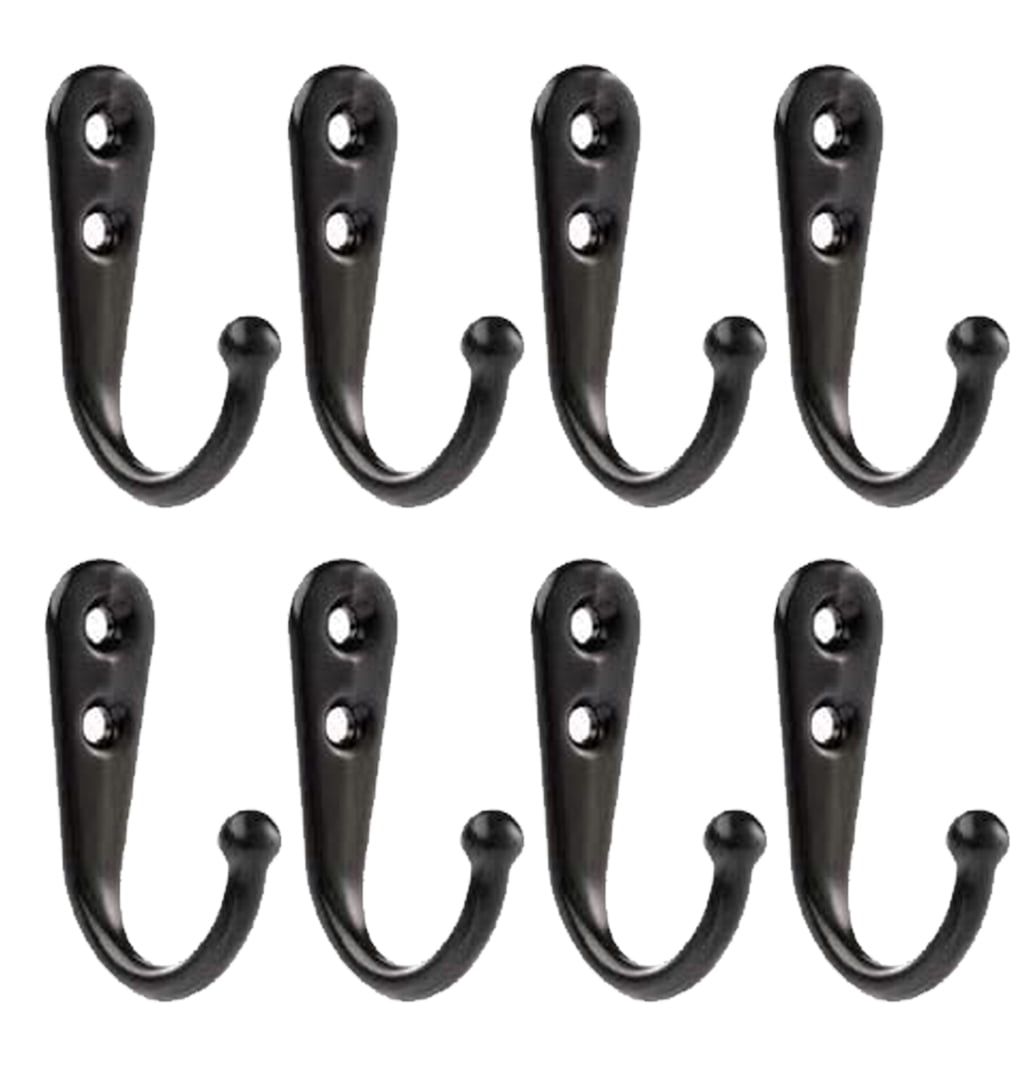 8Pack Black Coat Hooks, Heavy Duty Single Wall Hooks with Metal Screws  Included, Wall Mounted Hook for Hanging Clothes, Hats, Bags, Scarfs, Keys -  Black 