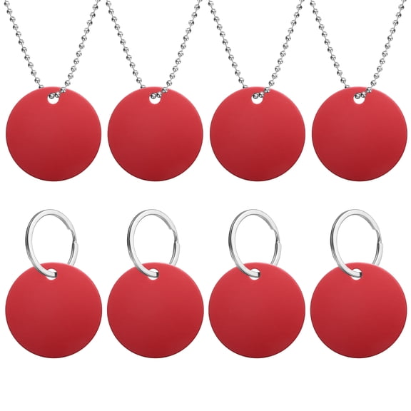 8Pack Blank Tags, 35mm Round Stamping Blanks with Chains Loops, Red