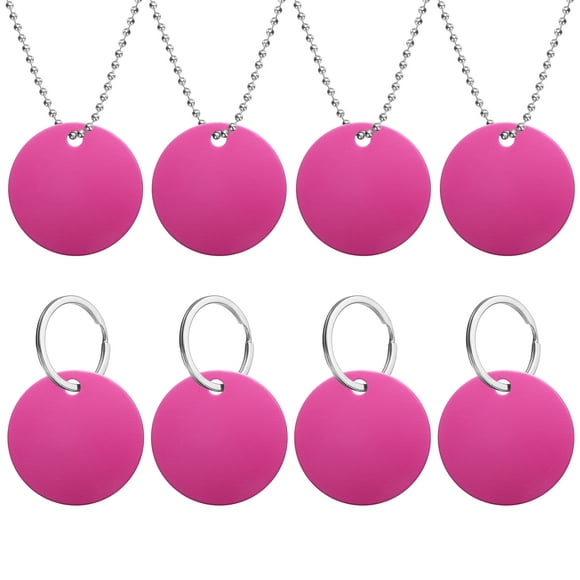 8Pack Blank Tags, 35mm Round Stamping Blanks with Chains Loops, Rose Red