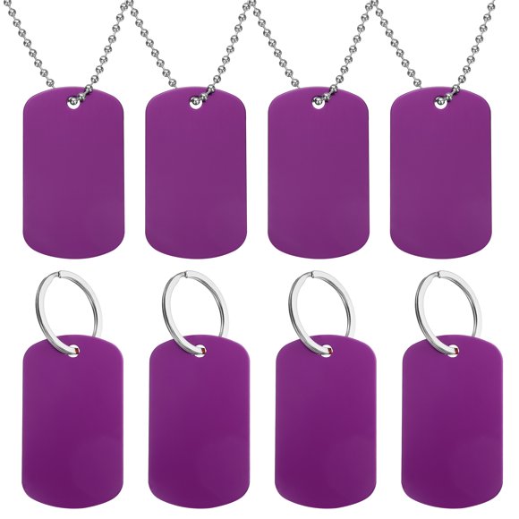 8Pack Blank Tags, 50mm Shield Stamping Blanks with Chains Loops, Purple