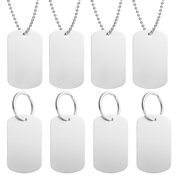 8Pack Blank Tags, 50mm Shield Stamping Blanks with Chains Loops, Silver