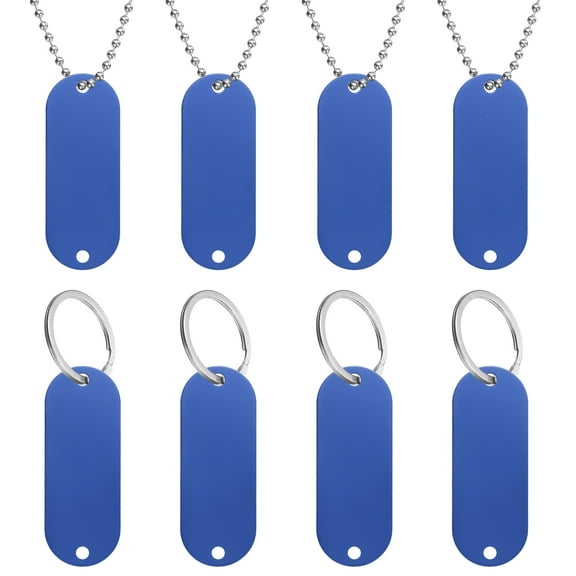 8Pack Blank Tags, 51mm 2 Holes Oval Stamping Blanks with Chains Loops, Blue