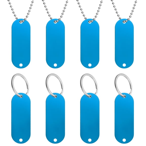 8Pack Blank Tags, 51mm 2 Holes Oval Stamping Blanks with Chains Loops, Lake Blue