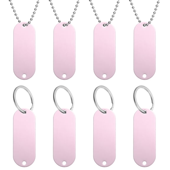 8Pack Blank Tags, 51mm 2 Holes Oval Stamping Blanks with Chains Loops, Pink