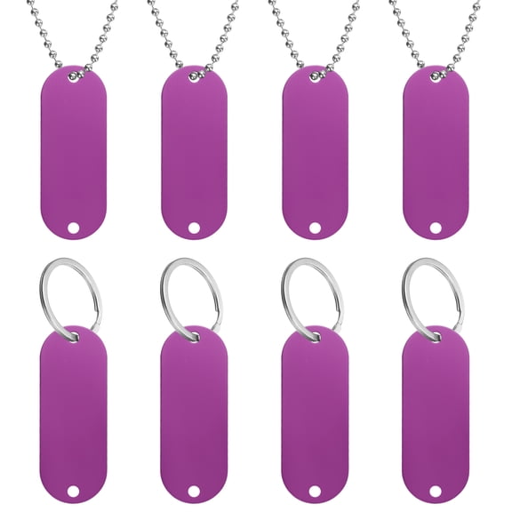 8Pack Blank Tags, 51mm 2 Holes Oval Stamping Blanks with Chains Loops, Purple