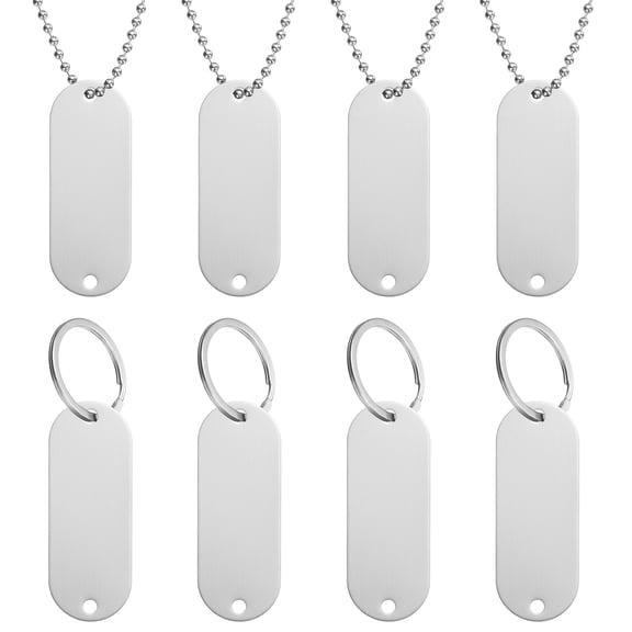 8Pack Blank Tags, 51mm 2 Holes Oval Stamping Blanks with Chains Loops, Silver
