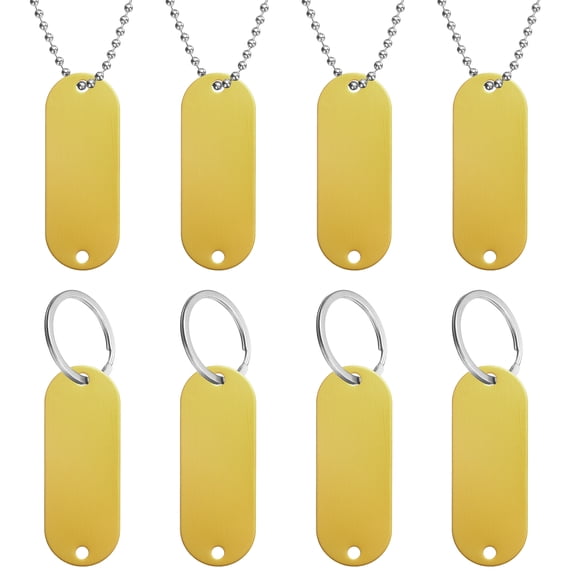 8Pack Blank Tags, 51mm 2 Holes Oval Stamping Blanks with Chains Loops, Yellow
