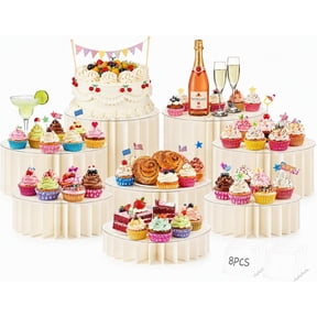 8Pack Buffet Risers Display Stands Foldable Food Risers for Buffet Table Tall Cake Cupcake Stands Cardboard Cylinder Stand Dessert Table Display Set for Catering Jewelry Wedding Party Decor (White)