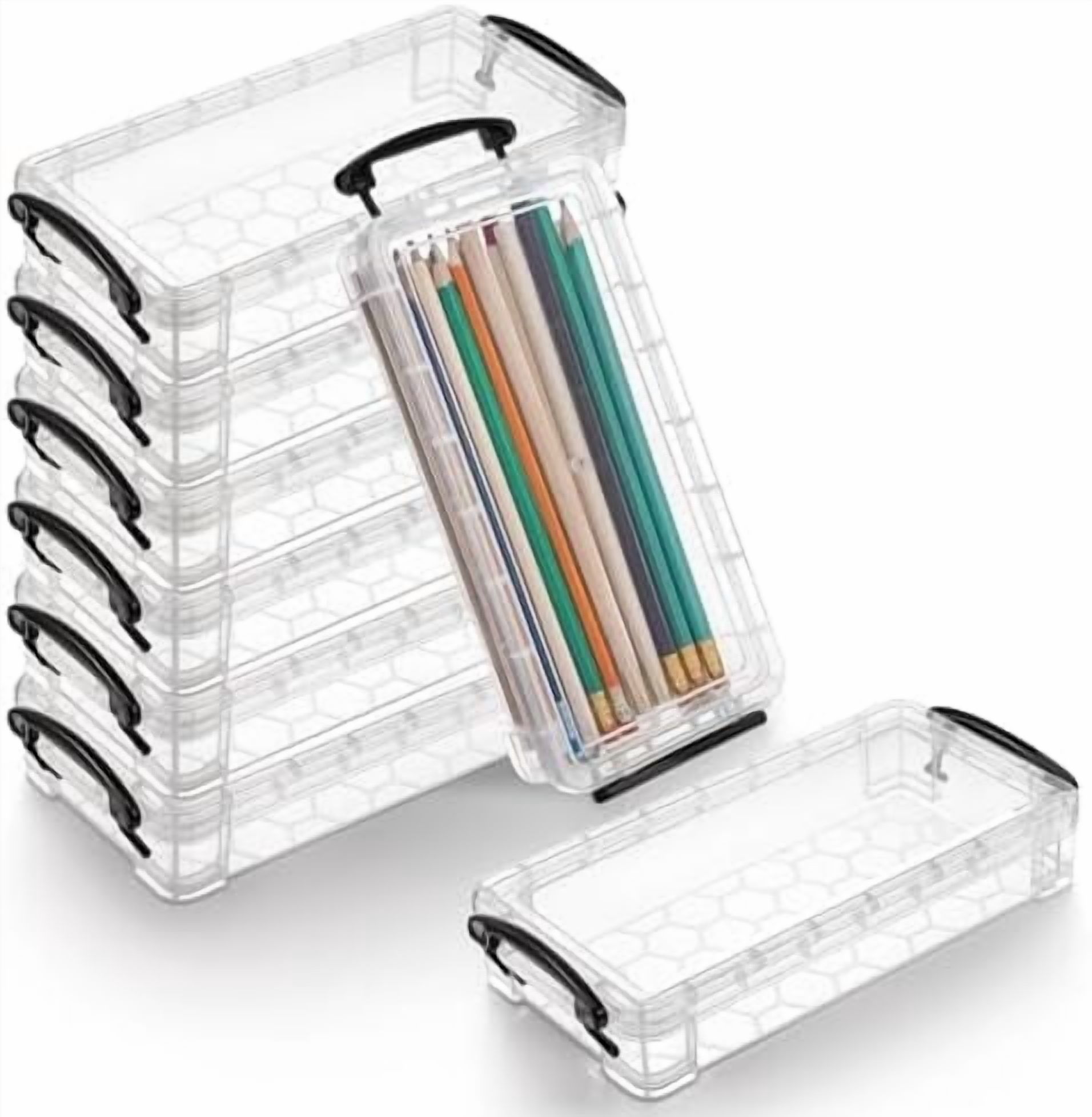 8Pack Clear Pencil Box Plastic Storage Containers with Latching Lids ...