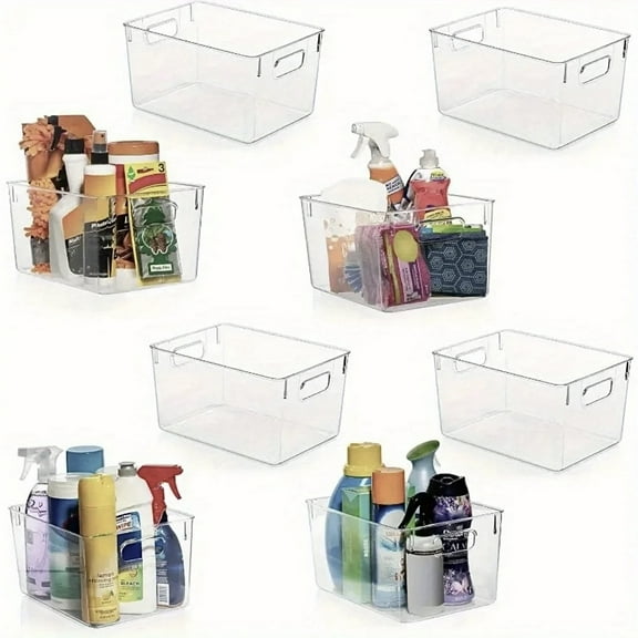 ZHOHO TANT Clear Plastic Storage Bins, Pantry & Fridge Organizers, Kitchen Cabinet Containers, 8-Pack