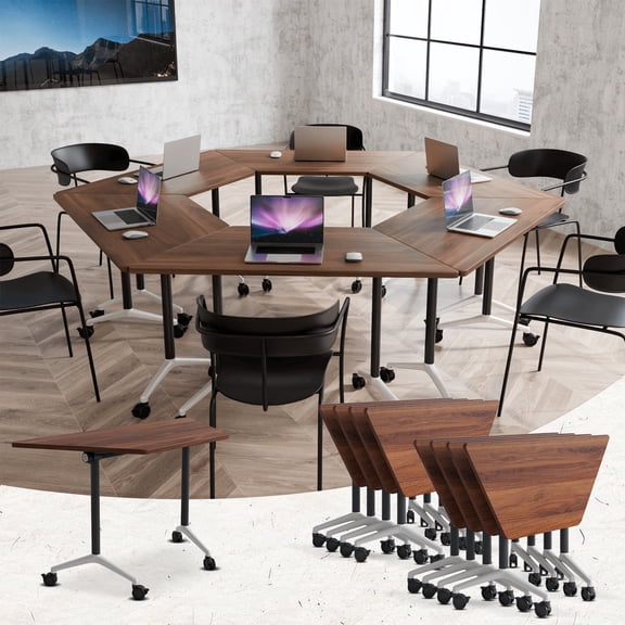 8Pack Conference Table,White 47.2in Folding Conference Table,Rolling Flip Top Conference Room Tables for Office