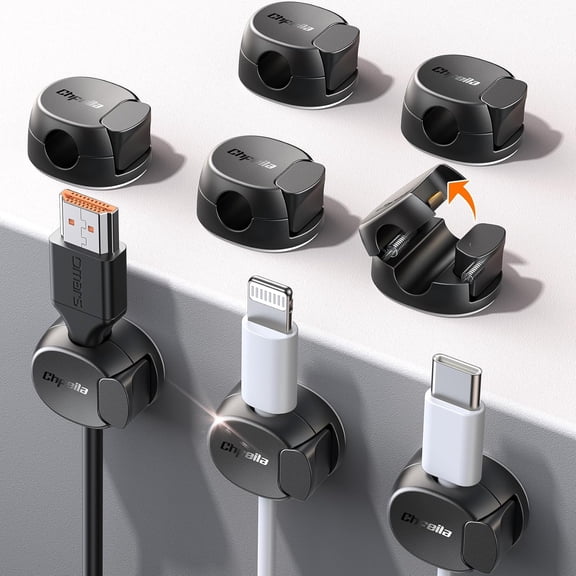 8Pack Cord Organizer [Dual Spring & Clasp, Max Secure] Cable Clips - Cable Management, Adhesive Phone Charging Wire Holder for Nightstand/Wall, Home Office Desk Accessories Decor Essentials