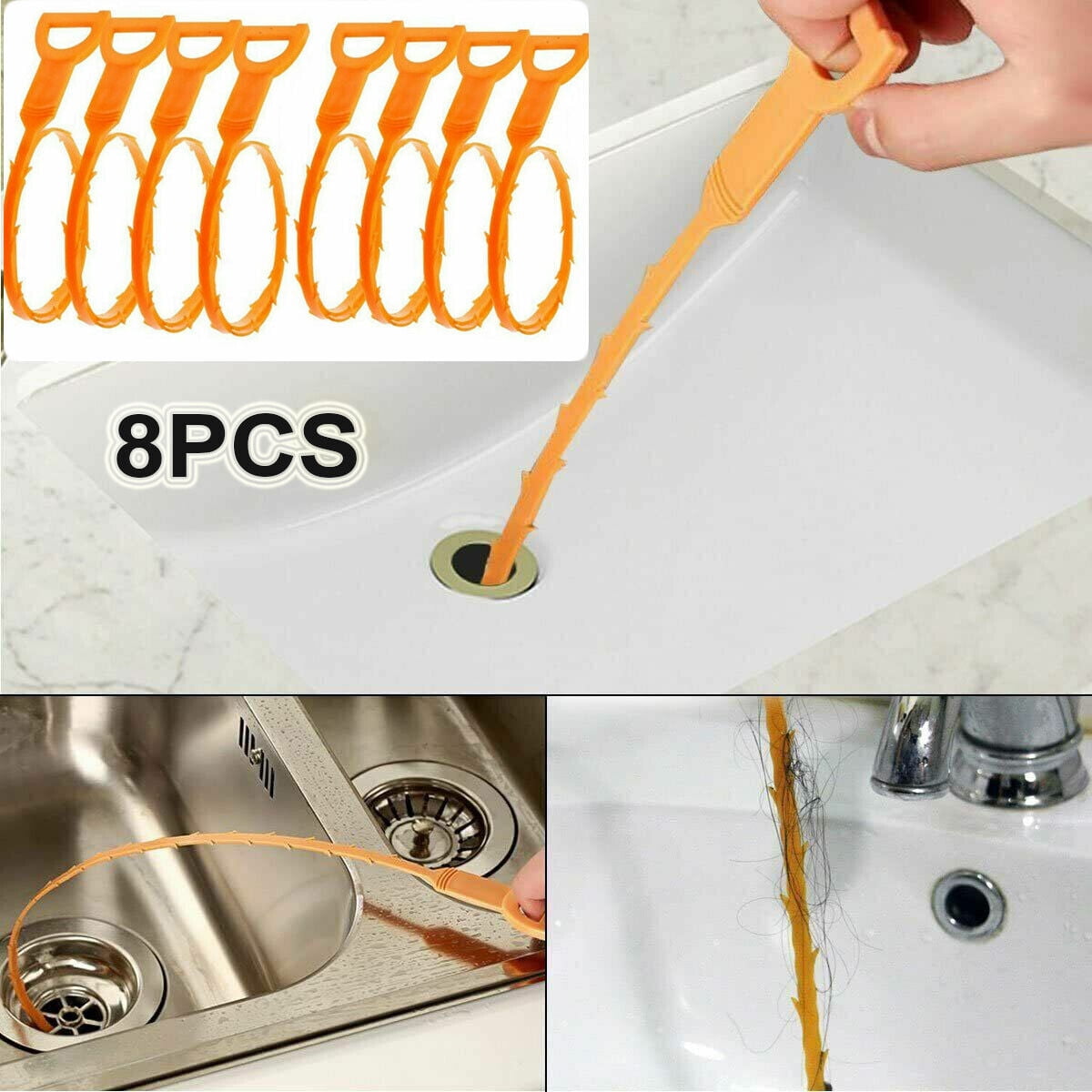 8Pack Drain Clog Cleaning Tools Snake Hair Drain Clog Removers for Sink