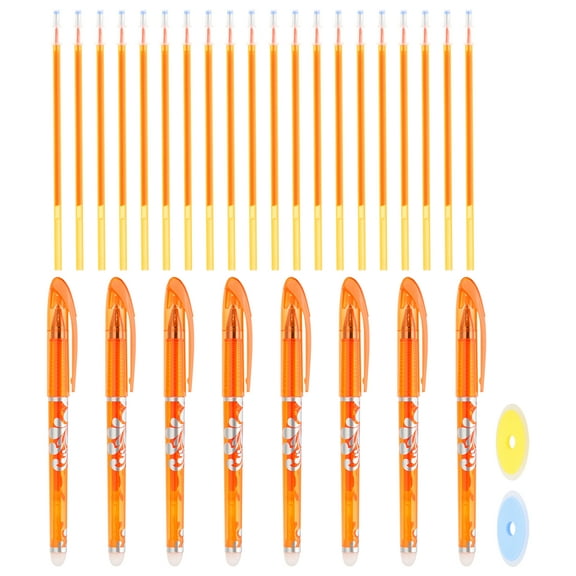8Pack Erasable Gel Pens with 20 Refills & 2 Erasers, 0.5mm Heat Erasable Pens for Fabric Orange Ink Fabric Markers for Sewing Quilting Planner Writing