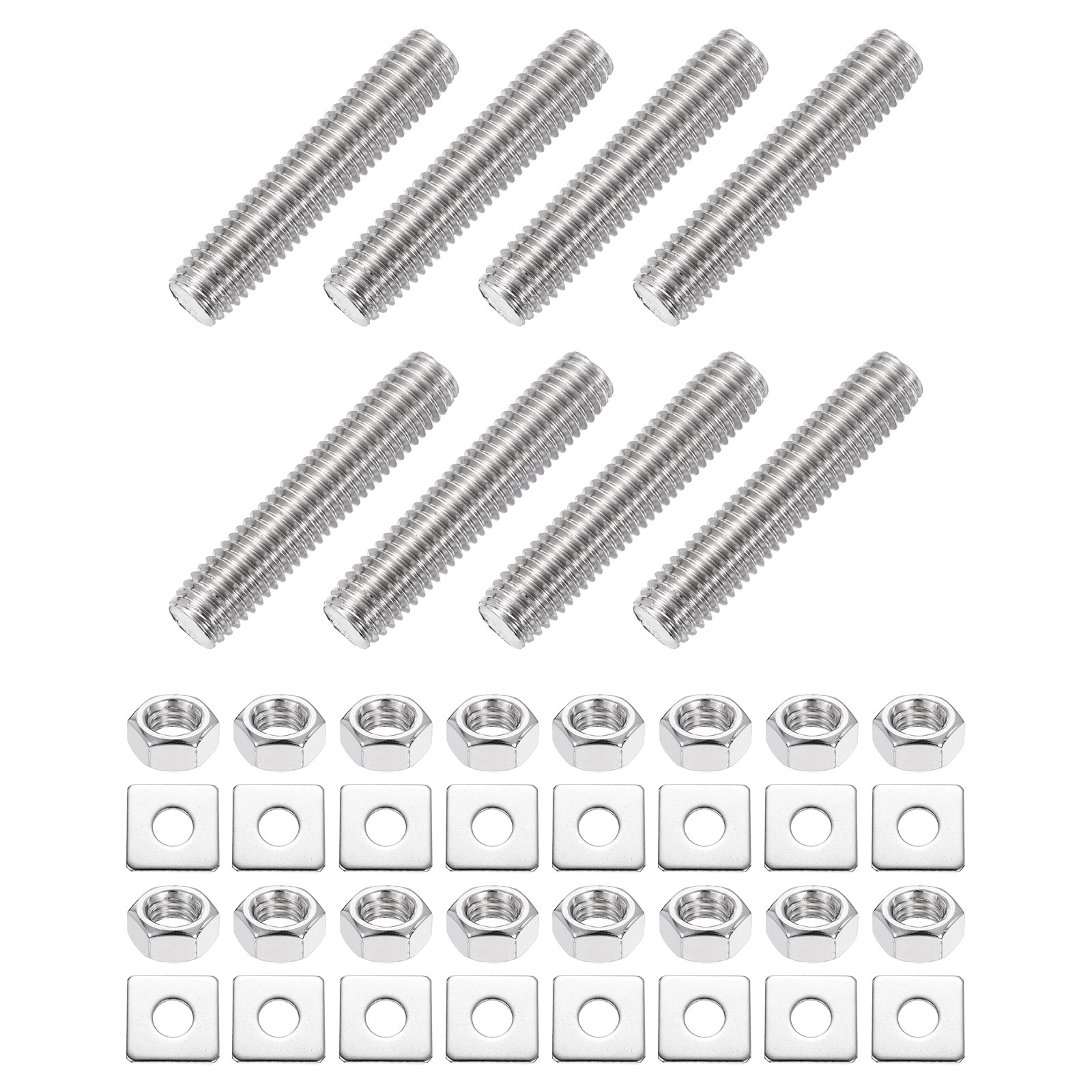 8Pack Fully Threaded Rod, M10 x 50mm 201 Stainless Steel with Nuts Washers