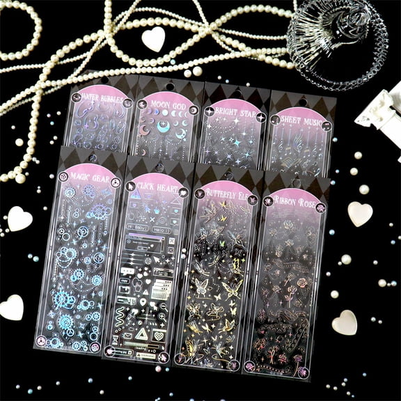 8Pack Holographic Glitter Sticker Set, 3D Shape Frame Stickers for Scrapbooking Decorative Decals Paper Planner Bullet Junk Journal Supplies for Album Notebook DIY Art Craft
