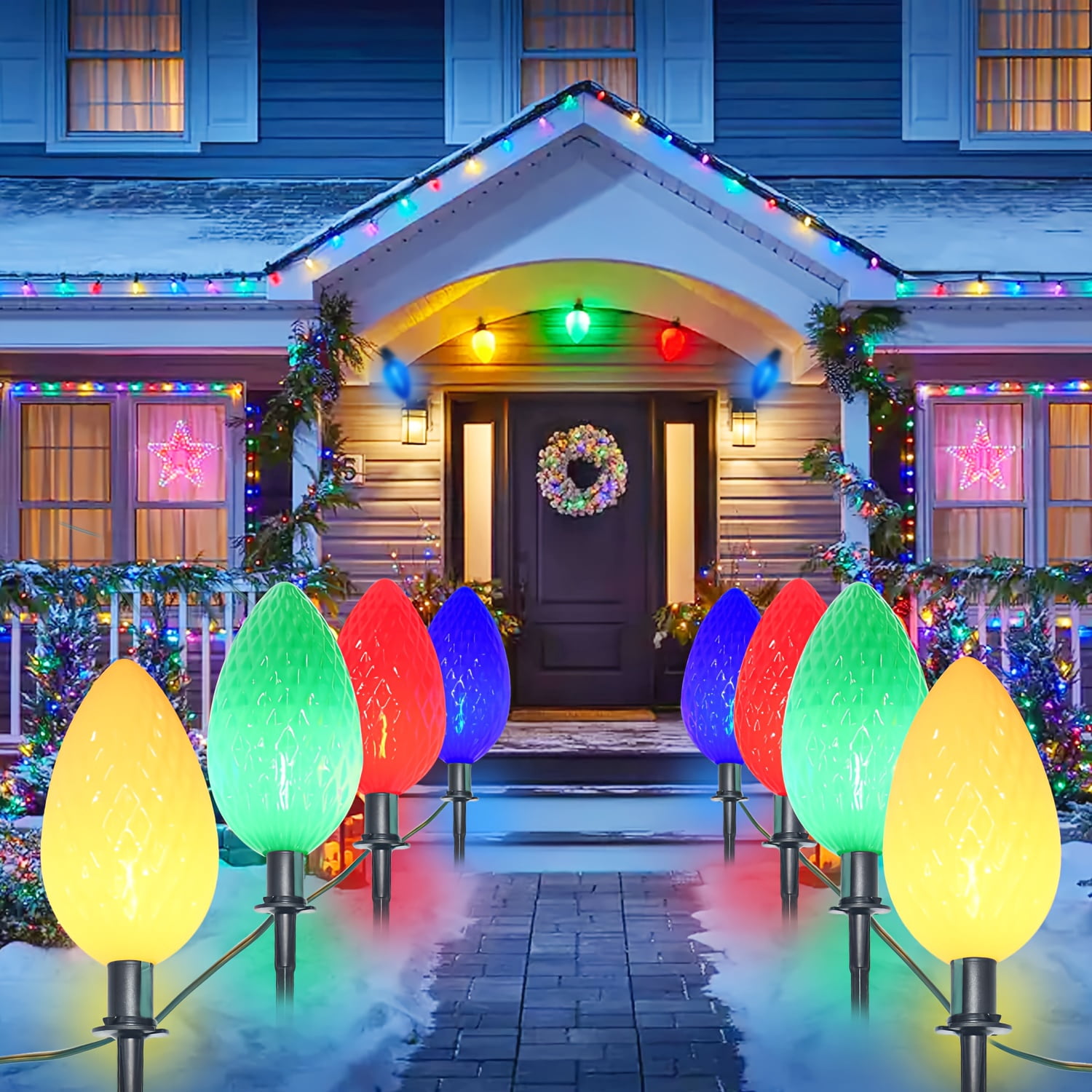 8Pack Jumbo C9 Strawberry LED Christmas Pathway Lights Outdoor, 14FT 2 ...