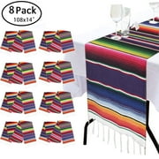 8Pack Mexican Serape Table Runner 108 X 14 - Fringe Cotton Table Runner For Mexican Party Wedding Decorations