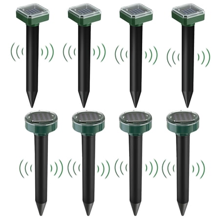 8Pack Mole Repellent for Lawns, Gopher Repellent Ultrasonic Solar Powered Waterproof Vole Repellent Gopher Repellent for Garden and Yard-4 Square+4 Round
